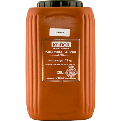 Wholesale Krinos Kalamata Olives Jumbo 12Kg Keg- Bulk