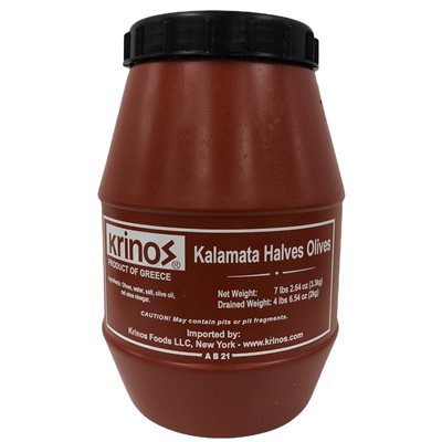 Wholesale Krinos Kalamata Halves Olives 2kg keg- Bulk