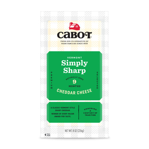 Cabot Simply Sharp cheddar cheese White Deli Bar 8oz 12ct