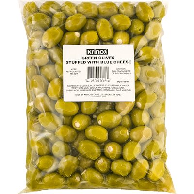 Wholesale Krinos Green Olives Stuffed With Blue Cheese 5Lb Bag- Bulk