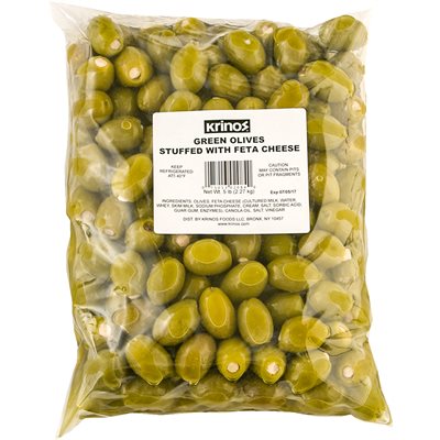 Wholesale Krinos Green Olives Stuffed With Feta 5Lb Bag- Bulk