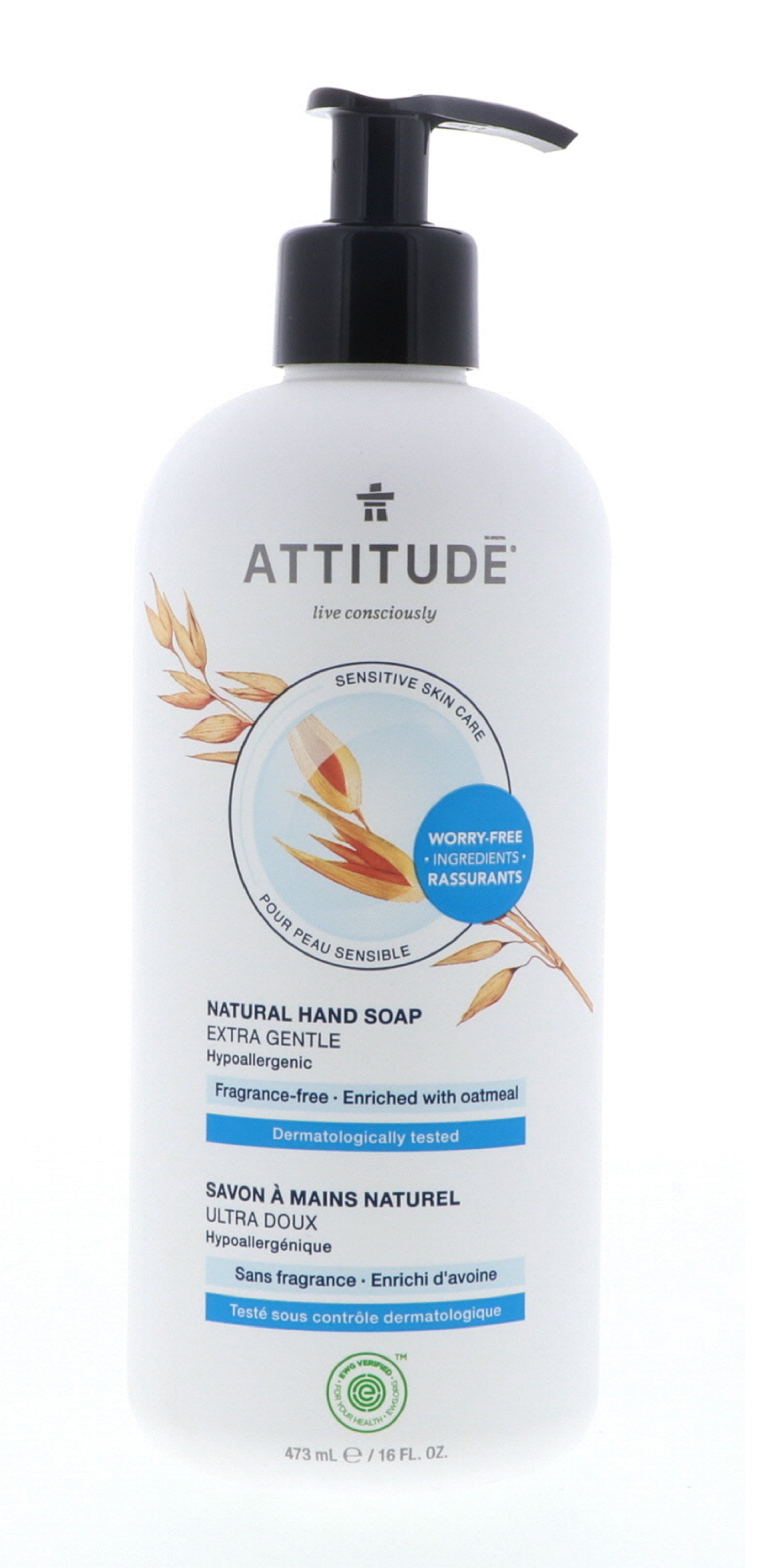 Attitude Extra Gentle Hand Soap Unscented 16 oz Bottle