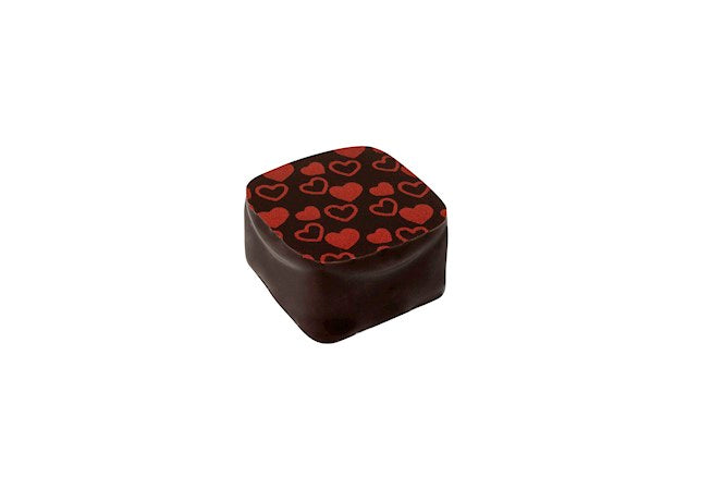 Wholesale Nirvana Bulk case of dark chocolates with red heart stencils, and salted butter filling (approximately 60) 0.59 OZ- Bulk