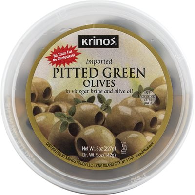 Wholesale Krinos Pitted Green Olives 8Oz Cup- Bulk