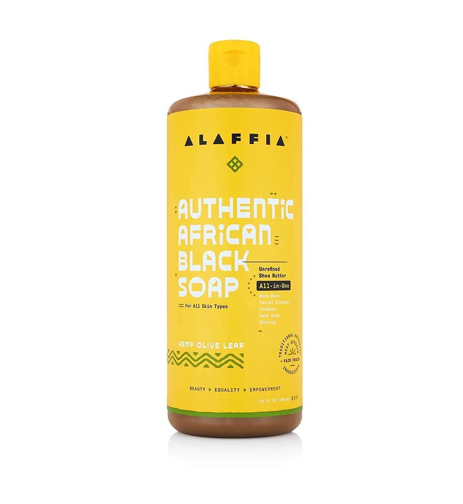 Alaffia Authentic African Black Soap All-In-One Hemp Olive Leaf 32 oz Bottle
