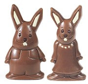 Wholesale Nirvana Organic Boy and Girl Bunnies Hollow Milk Chocolate with White Accents in Cellophane Bag 2.1 OZ- Bulk