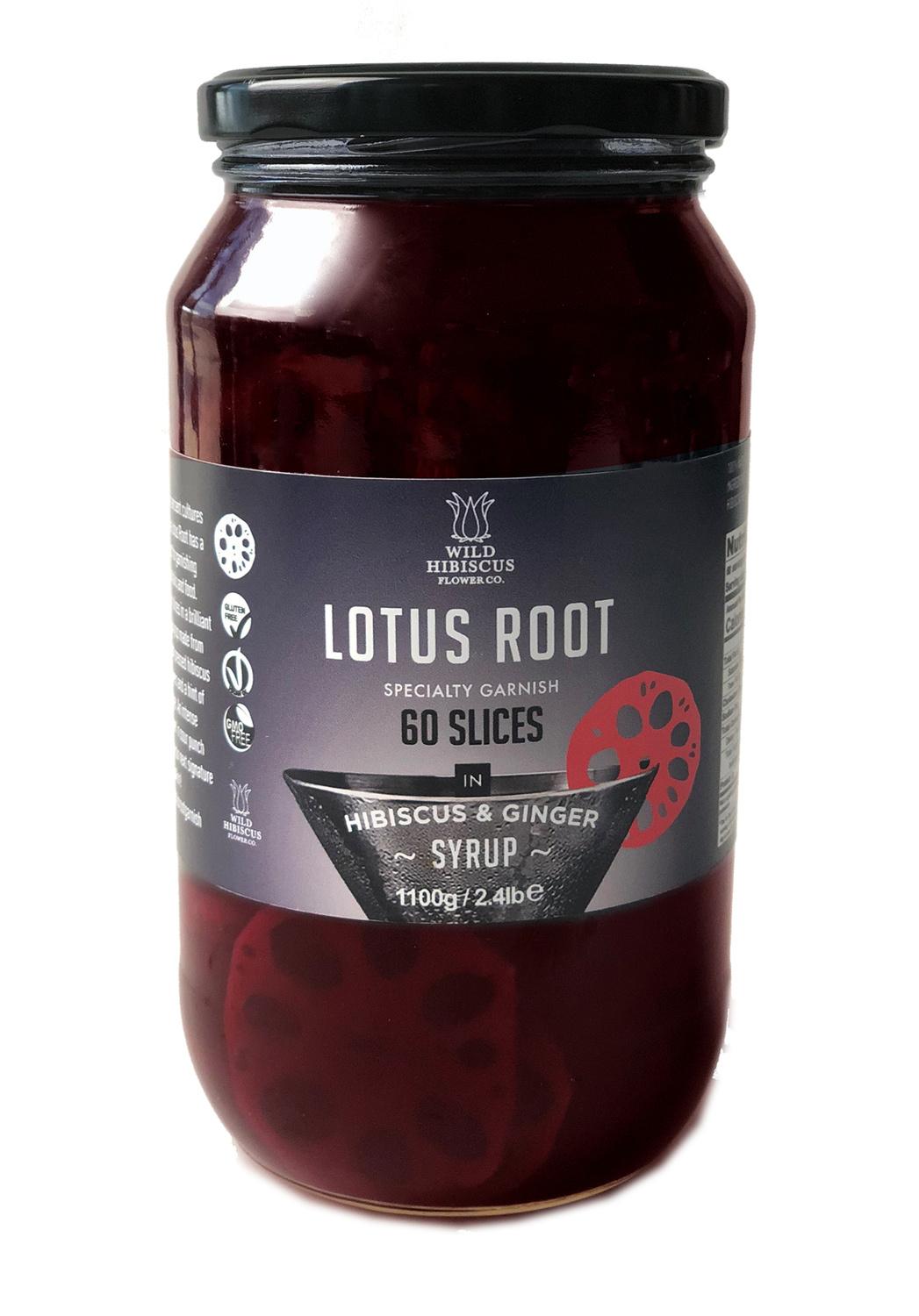 Wholesale Wild Hibiscus Lotus Root Slices in Hibiscus & Ginger Syrup 2.4 lb Jar-4ct Case Bulk