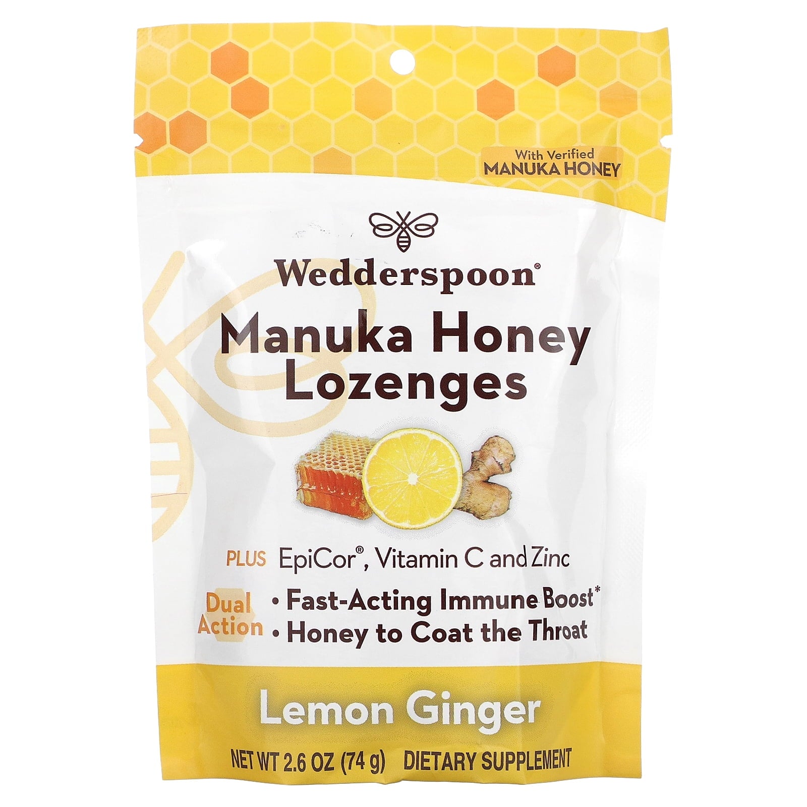 Wedderspoon Manuka Honey Lozenges Lemon Ginger 2.6 oz