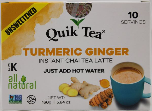 Wholesale Quik Tea Unsweetened Tumeric Ginger Chai 5.64 oz- Bulk