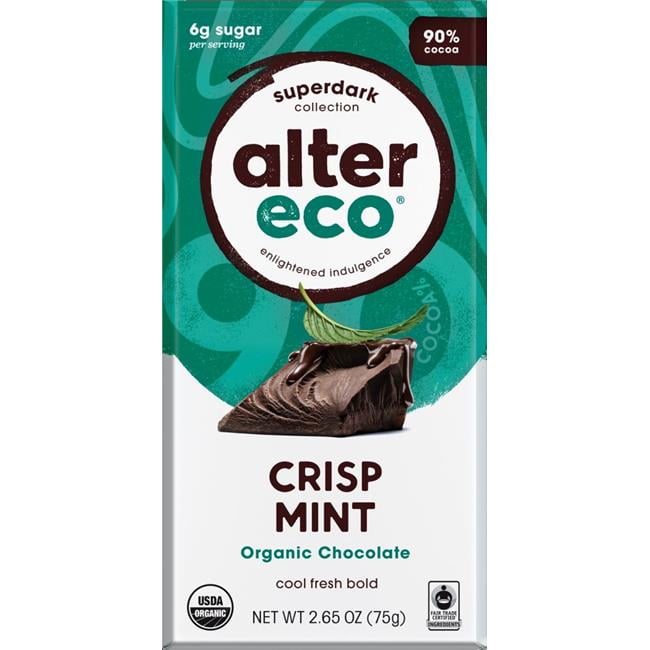 Alter Eco Chocolate Superdark Crisp Mint 2.65 Oz Bar
