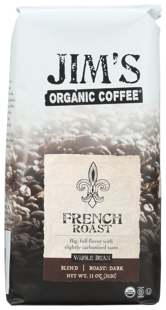 Jim's Organic Coffee French Roast Whole Bean 11 Oz Pouch