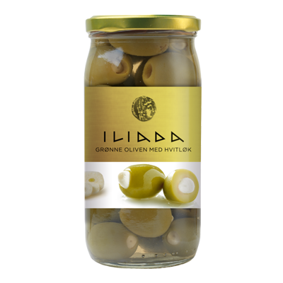 Wholesale Iliada Olives Green Stuffed W/Garlic (Jar) 370 G- Bulk