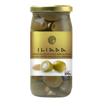 Wholesale Iliada Olives Green Stuffed W/Almond (Jar) 370 G- Bulk
