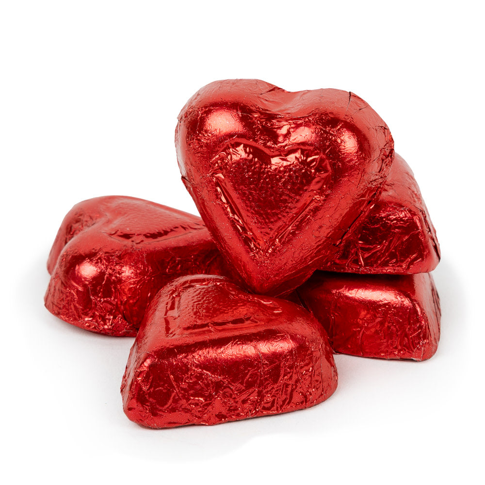 Wholesale Milk Chocolate Red Foiled Hearts- Bulk