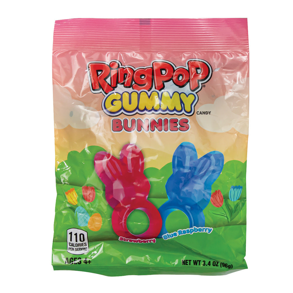 Wholesale Ring Pop Strawberry Blue Raspberry Bunny Gummies Peg Bag- Bulk