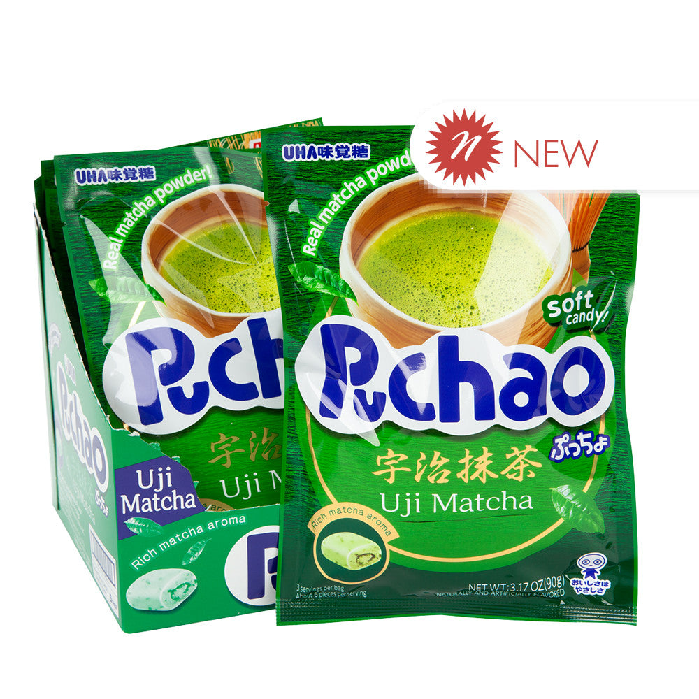 Wholesale Puchao Uji Matcha Chewy Gummy Candy 3.17 Oz Peg Bag- Bulk