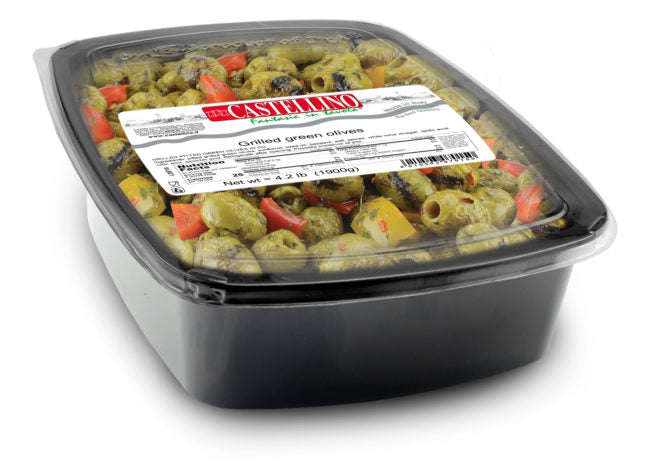 Wholesale Castellino Grilled Green Pitted Olives 4 lb- Bulk