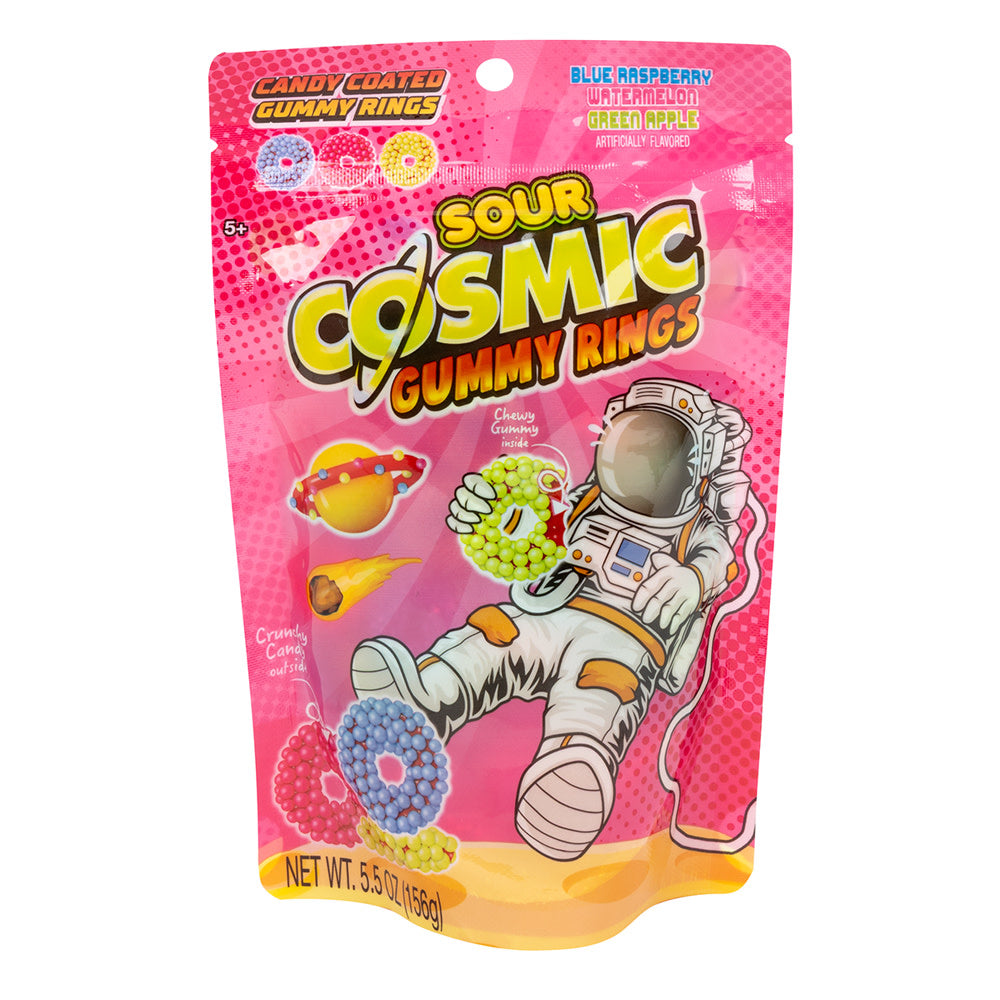 Wholesale Cosmic Rings Sour Candy Coated Gummy Rings 5.5 Oz Peg Bag- Bulk