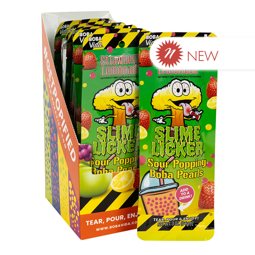 Wholesale Slime Licker - Boba Pearls Sour Strawberry Lemon - 3Oz- Bulk