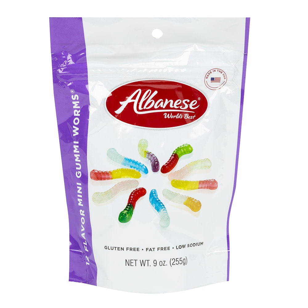 Wholesale Albanese 12 Flavor Mini Gummi Worms 9 Oz Pouch- Bulk