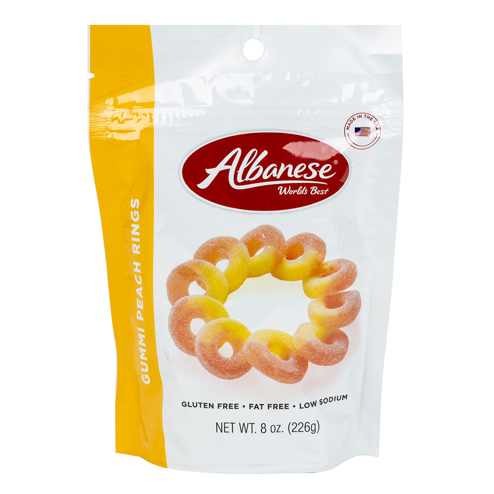 Wholesale Albanese Gummi Peach Rings 8 Oz Pouch- Bulk