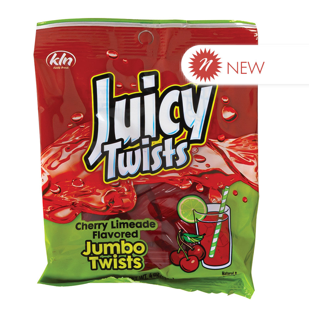 Wholesale Juicy Twists Cherry Limeade Jumbo Twists 4 Oz Peg Bag- Bulk