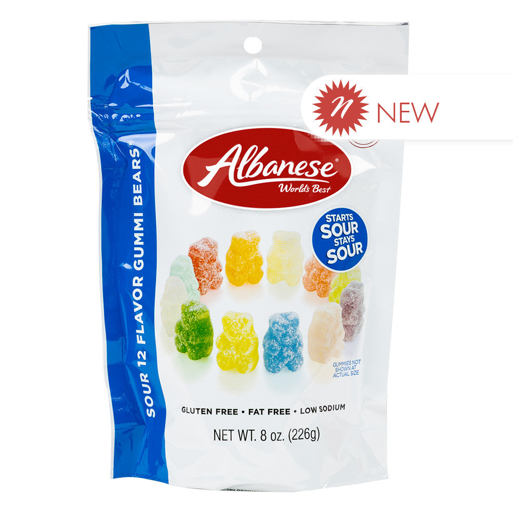 Wholesale Albanese 12 Flavor Sour Gummi Bears 8 Oz Pouch- Bulk