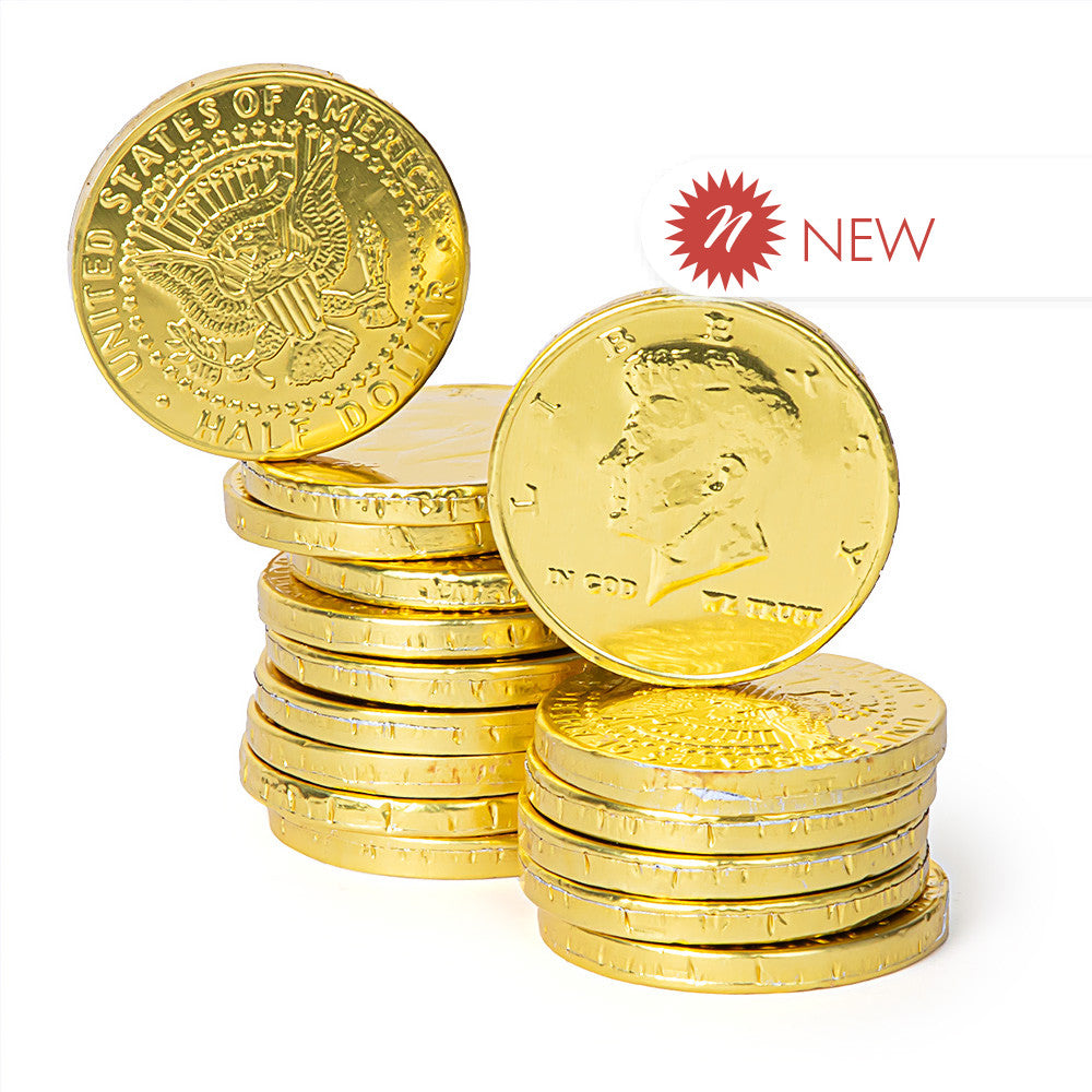 Wholesale Müttenberg Candy Gold Foil Chocolatey Candy Kennedy Coins 1.5”- Bulk