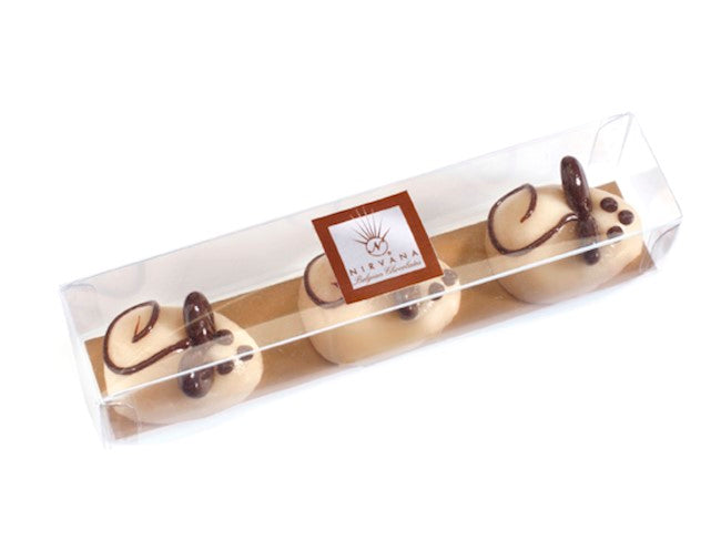 Wholesale Nirvana 3 piece Marzipan Mice with chocolate accents in cello box 1.7 OZ- Bulk