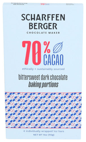 Wholesale Scharffen Berger 70 Percent Baking Portions Cacao Dark Chocolate 4 oz Box- Bulk