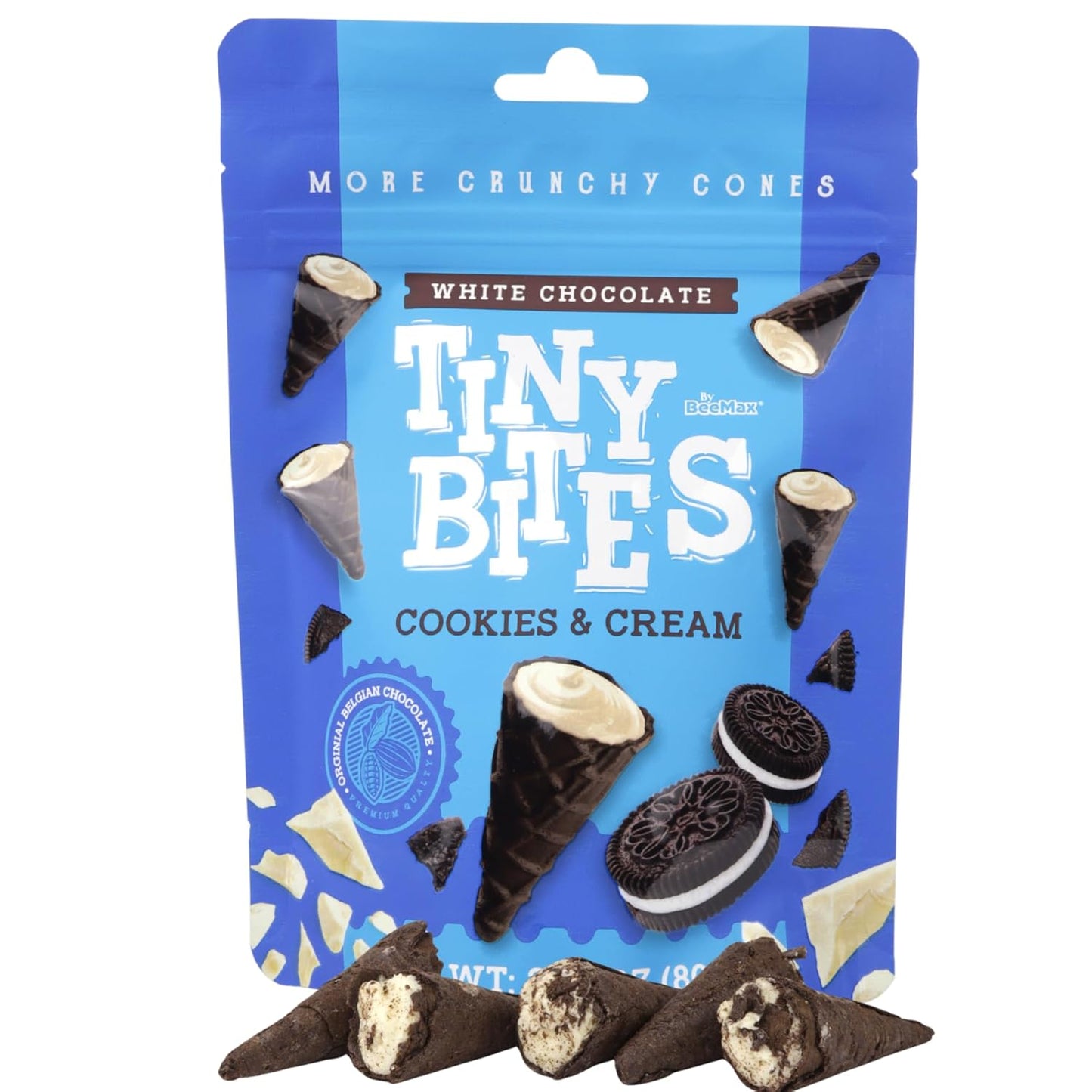BeeMax Tiny Bites White Chocolate Waffle Cones with Cookies & Cream – 2.82 oz