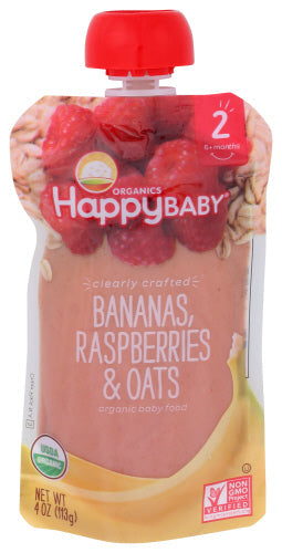 Wholesale HappyBaby Clearly Crafted Bananas, Raspberries and Oats 4 oz- Bulk