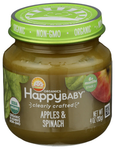 Wholesale HappyBaby Apple Spinach Clearly Crafted Baby Food in Jar, 4oz- Bulk