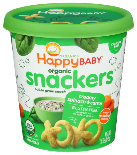 Wholesale HappyBaby Organic Snackers Creamy Spinach & Carrot 1.5oz- Bulk