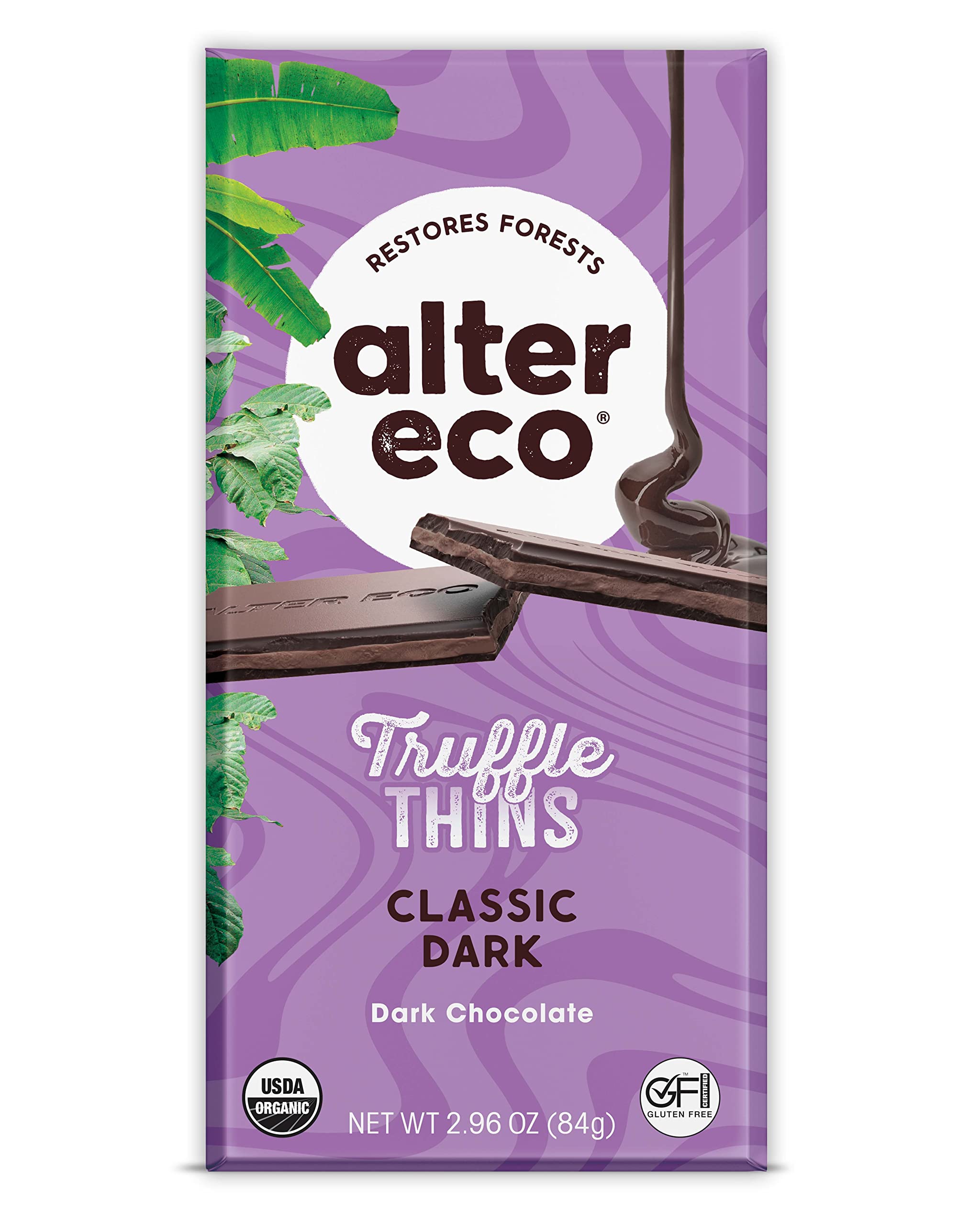 Alter Eco Chocolate Classic Dark Truffle Thins 2.96 Oz Bar