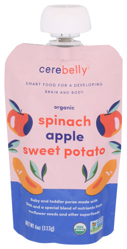 Wholesale Cerebelly Organic Baby Food Pouch Spinach Apple Sweet Potato 4.0oz- Bulk