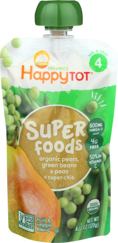 Wholesale HappyTot Organic Superfoods Green Beans, Pears and Pea 4.22 oz- Bulk