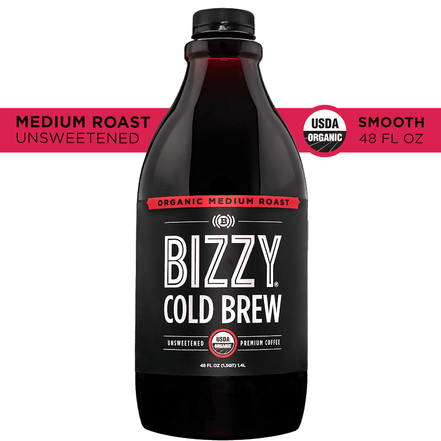 Bizzy Organic Cold Brew Coffee Medium Roast Unsweetened 48 oz Bottle