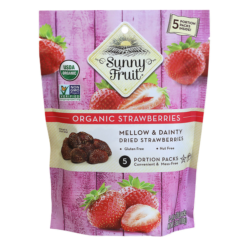 Wholesale Sunny Fruit Organic Dried Strawberries 3.5 Oz Pouch- Bulk