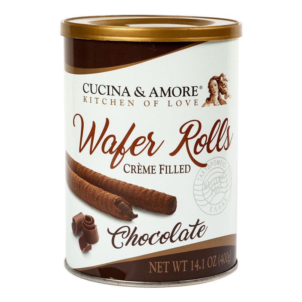 Wholesale Cucina & Amore Chocolate Rolled Wafers 14.1 Oz Canister- Bulk