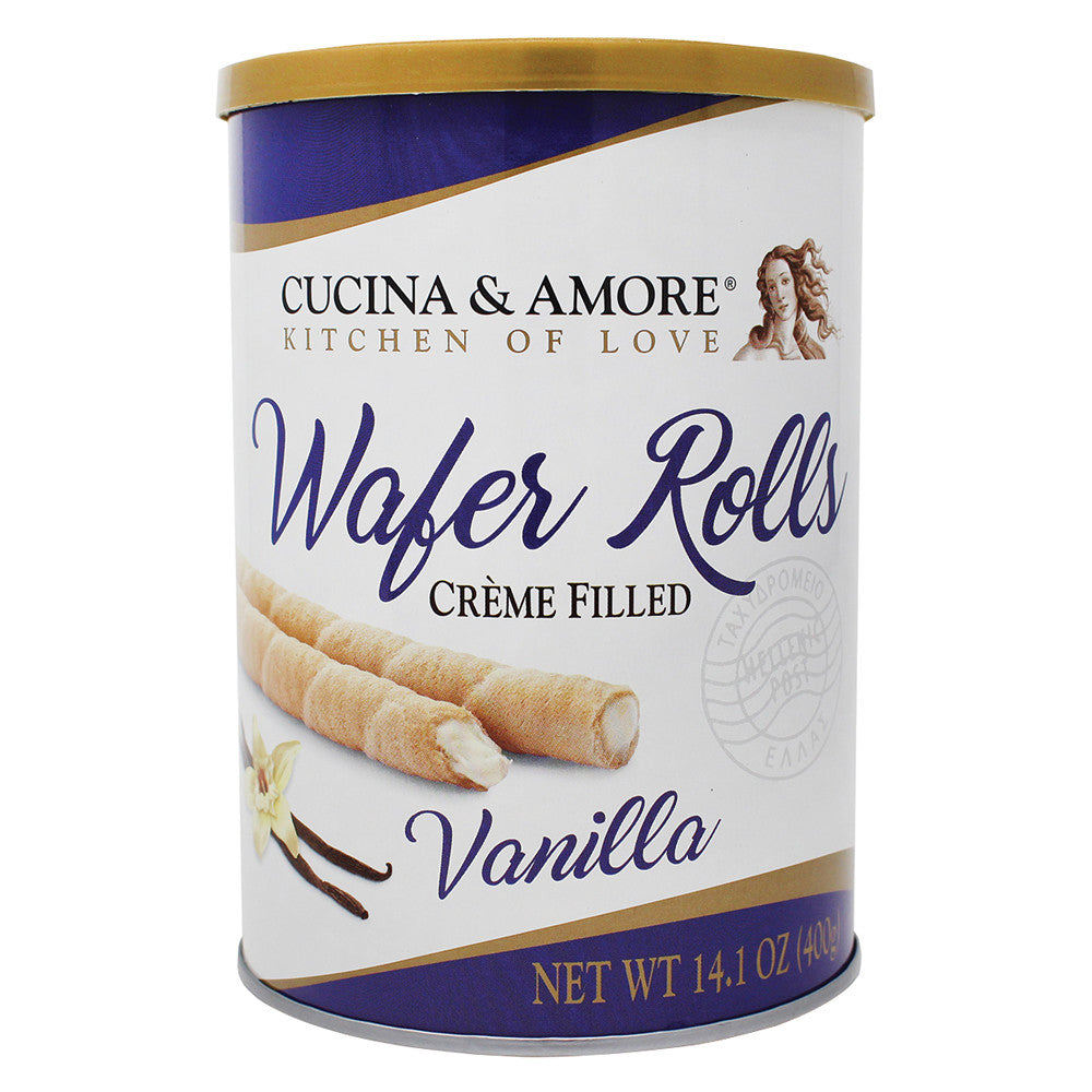 Wholesale Cucina & Amore Vanilla Rolled Wafers 14.1 Oz Canister- Bulk