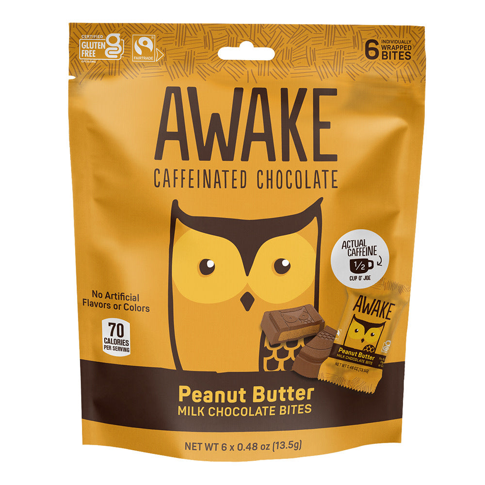 Wholesale Awake Peanut Butter Milk Chocolate Bites 2.9 Oz Peg Bag- Bulk