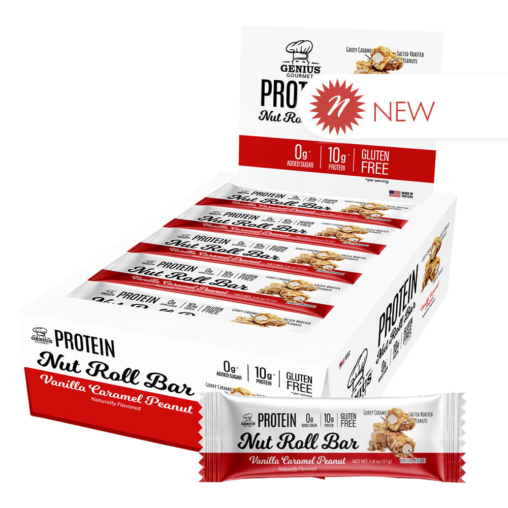 Wholesale Genius Gourmet Vanilla Caramel Peanut Protein Nut Roll Bar 1.8 Oz- Bulk