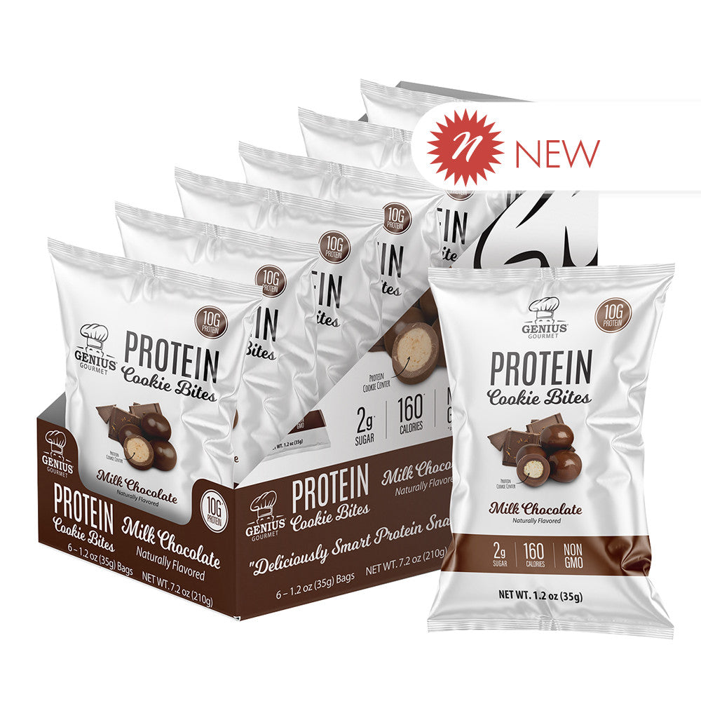 Wholesale Genius Gourmet Milk Chocolate Protein Cookie Bites 1.2 Oz Bag- Bulk
