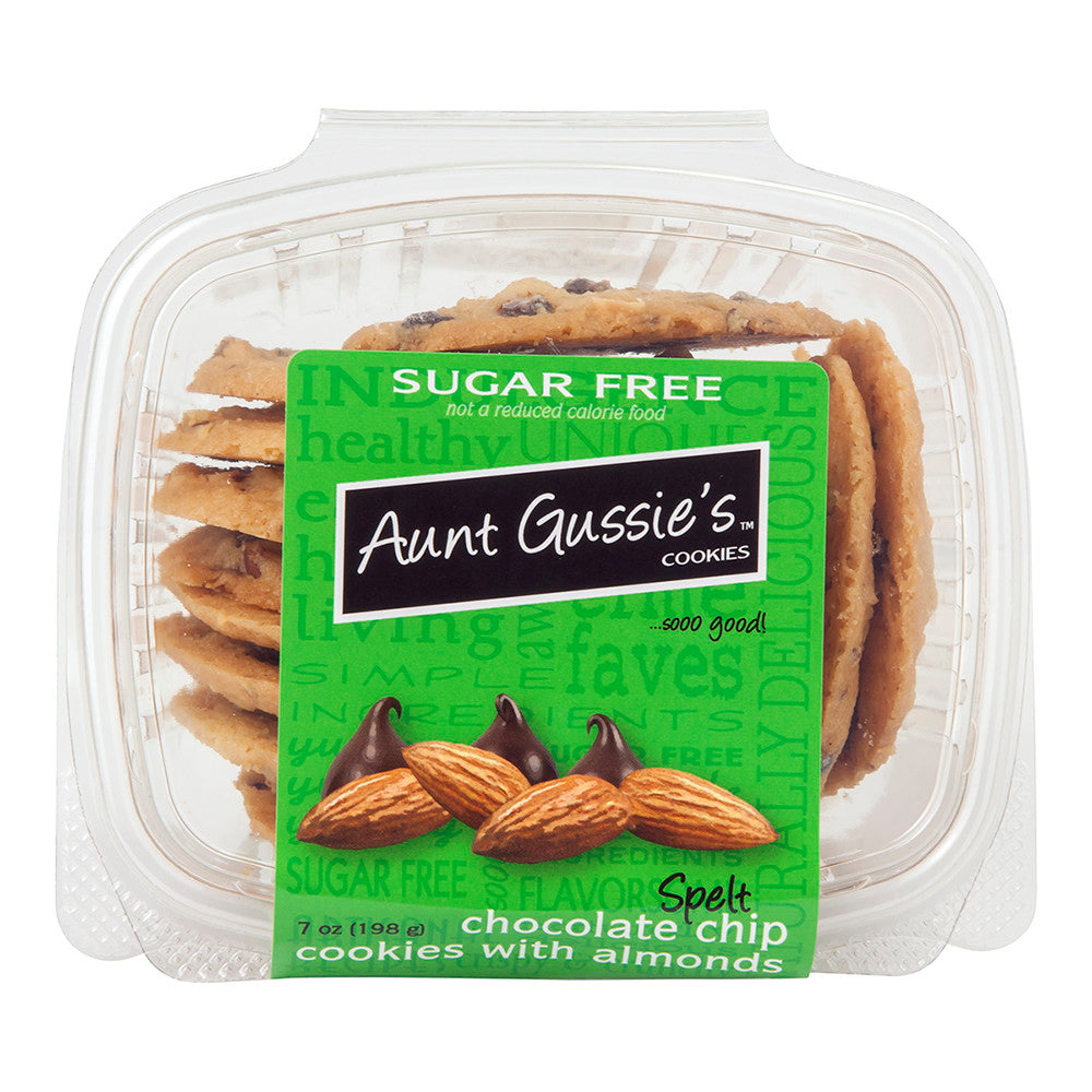 Aunt Gussie'S Sugar Free Spelt Chocolate Chip Cookies With Almonds 7 Oz Tub