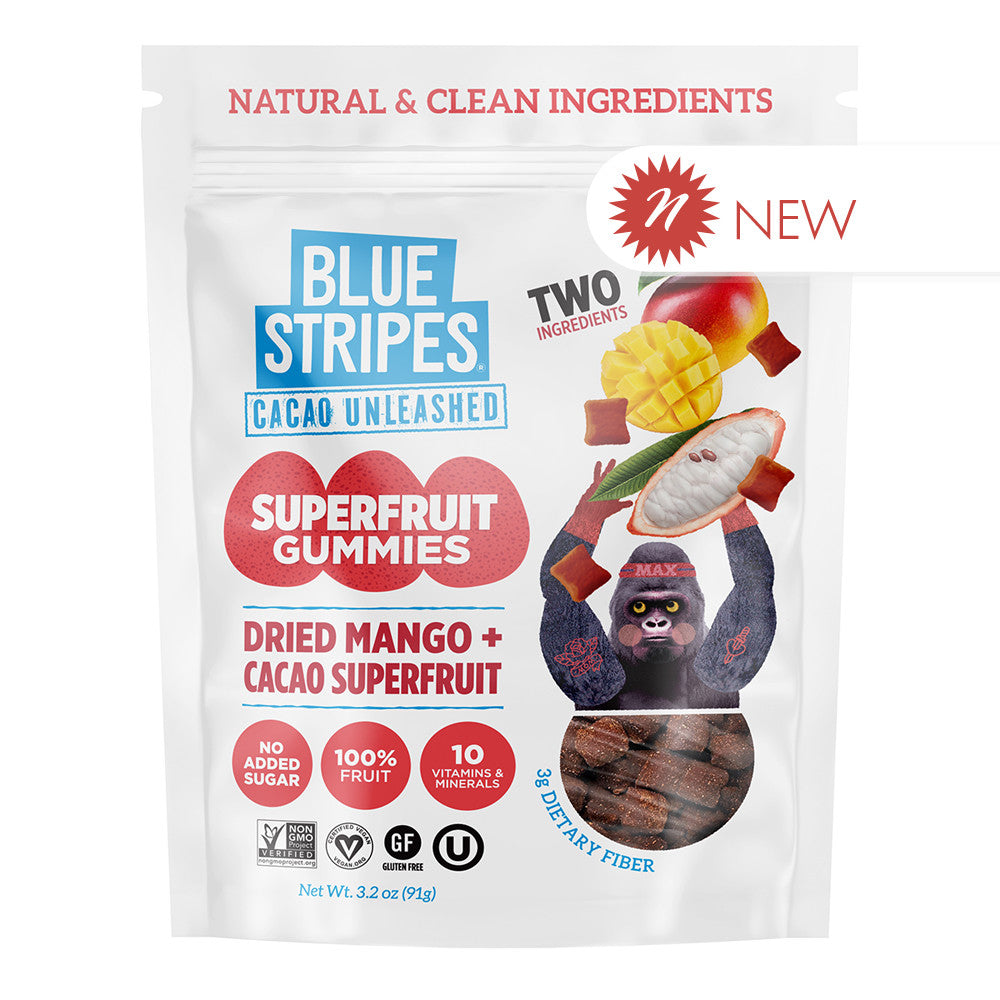 Wholesale Blue Stripes Dried Cacao Fruit Mango 3.2 Oz Bag- Bulk