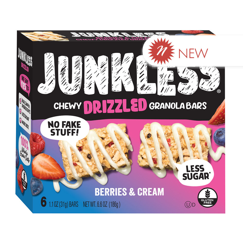 Wholesale Junkless Chewy Drizzled Granola Bars Berries And Cream 6.6 Oz Box 6 Count- Bulk