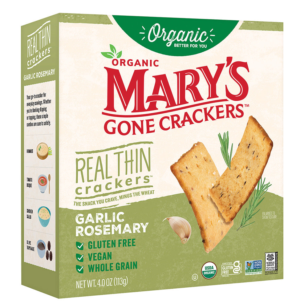 Wholesale Mary'S Gone Crackers Garlic Rosemary Real Thin Crackers 4 Oz Box- Bulk