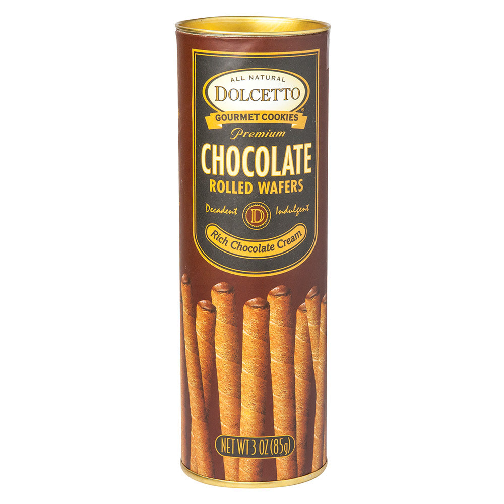 Wholesale Dolcetto Chocolate Rolled Wafers 3 Oz Canister- Bulk