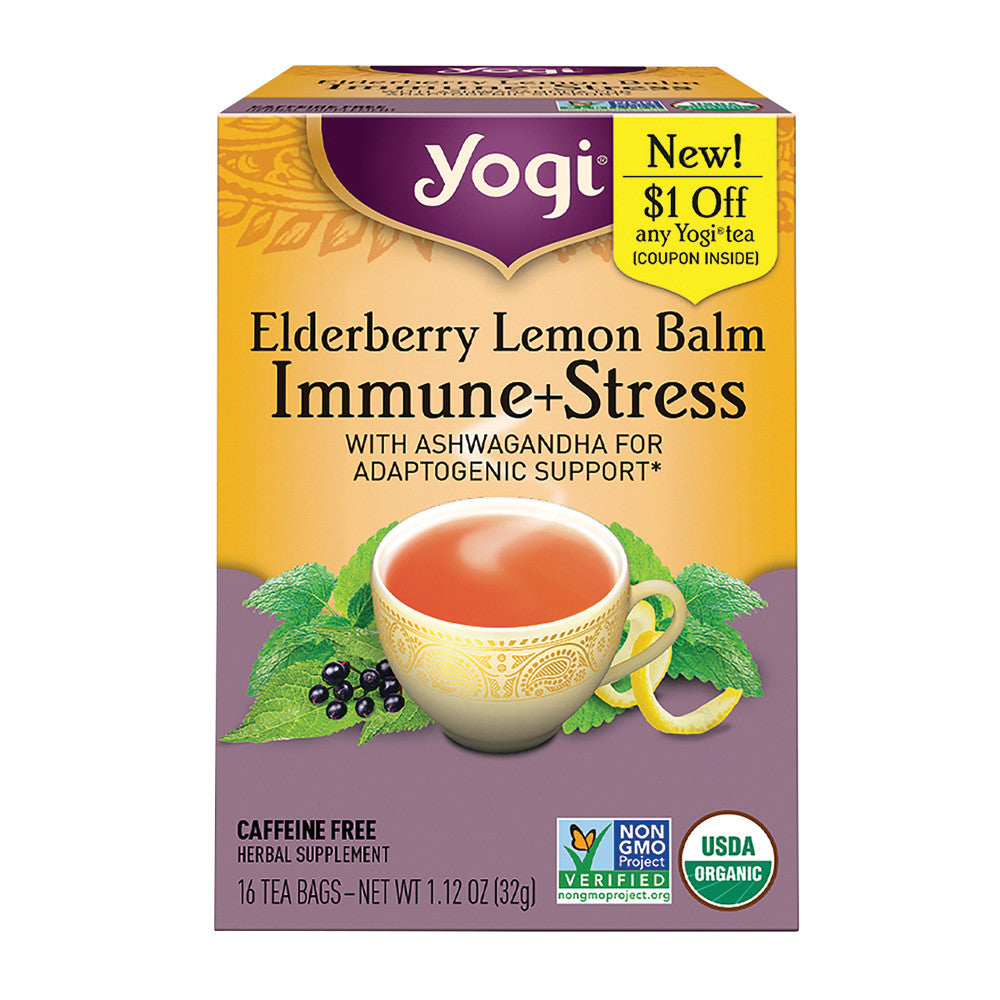 Wholesale Yogi Tea Elderberry Lemon Balm Immune & Stress Tea 16 Ct Box- Bulk